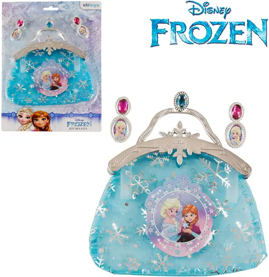 KIT BELEZA INFANTIL COM BOLSA E ACESSORIOS 4 PECAS FROZEN NA CARTELA DISNEY