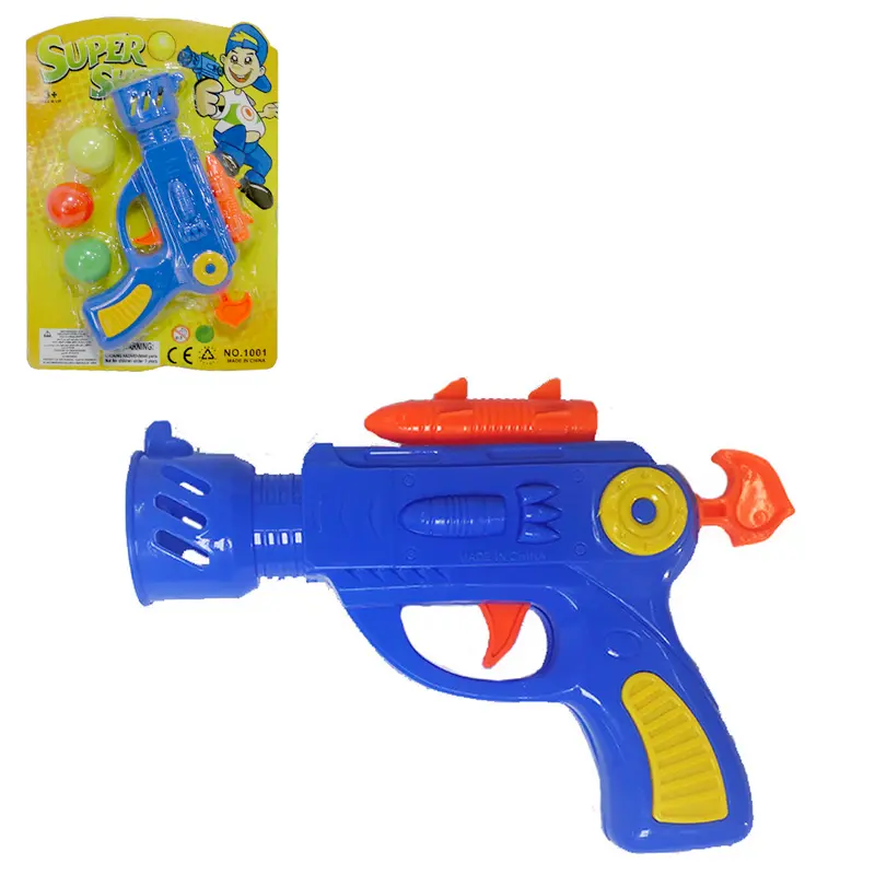PISTOLA LANCA BOLA COM 3 BOLAS SUPER SHOTS COLORS NA CARTELA