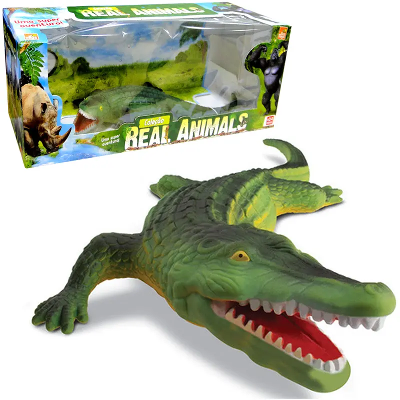 ANIMAL JACARE DE VINIL REAL ANIMALS 38X16X7,5CM NA CAIXA