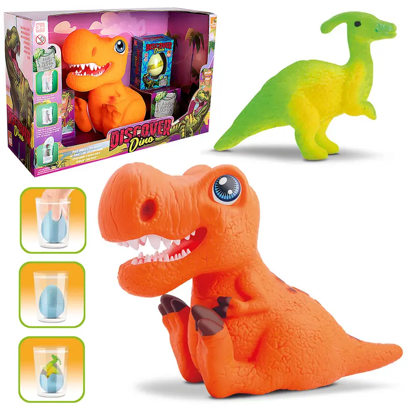 DINOSSAURO DE VINIL + OVO SURPRESA CRESCE NA AGUA DISCOVER DINO NA CAIXA