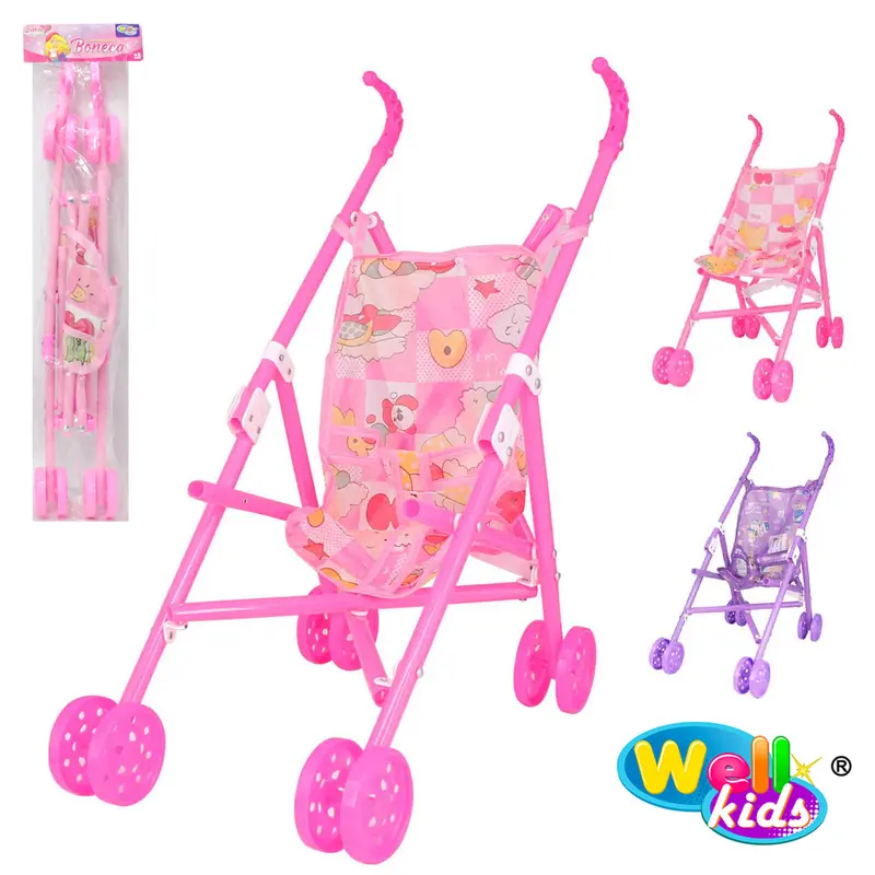 CARRINHO DE PLASTICO PARA BONECA DOBRAVEL ESTAMPAS SORTIDAS WELLKIDS