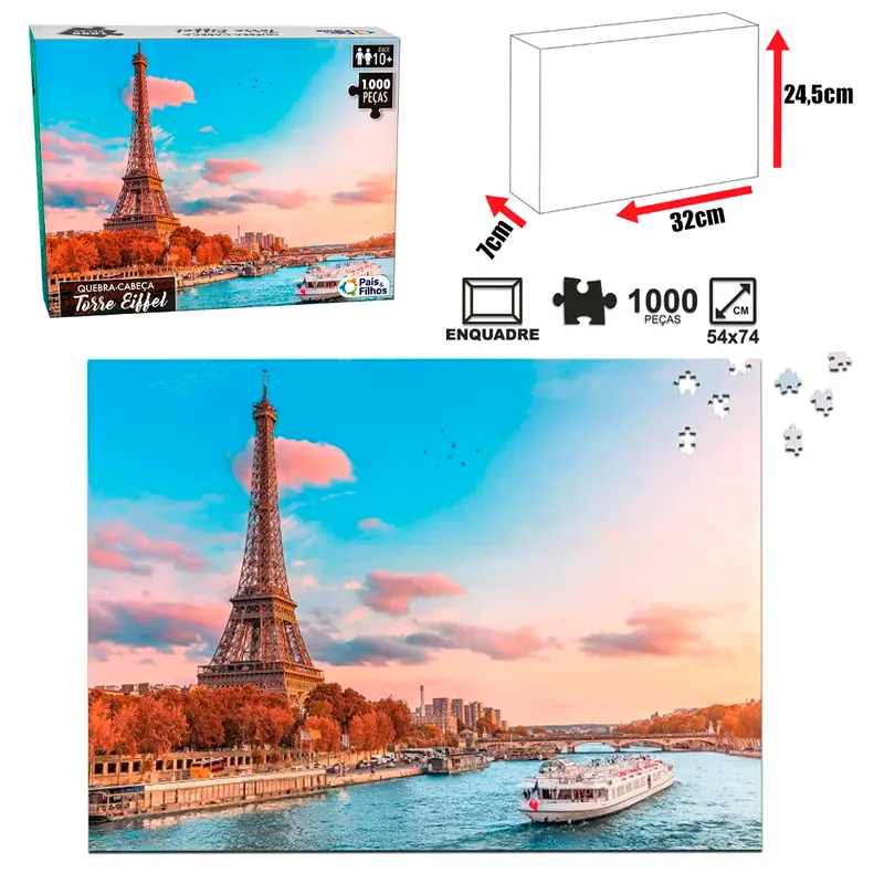 QUEBRA CABECA TORRE EIFFEL COM 1000 PECAS 63,7X45,5CM