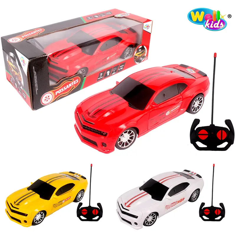 CARRO COM CONTROLE REMOTO SEM FIO CAMARO POSSANTES 7 FUNCOES COM LUZ A PILHA WELLKIDS