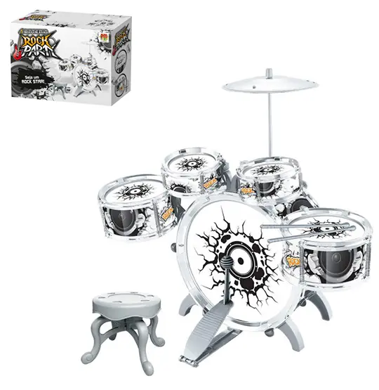 BATERIA MUSICAL ROCK PARTY COM BAQUETA E PEDAL NA CAIXA