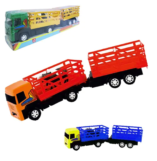 CAMINHAO BITREM BOIADEIRO RODA LIVRE COLORS COM 4 ANIMAIS 44X10,5X8,5CM