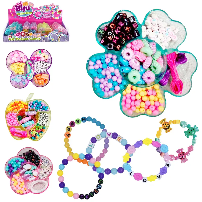KIT BELEZA / BIJUTERIA INFANTIL COM MICANGAS SORTIDAS KIT POCKET CANDY NO ESTOJO DP PLAY