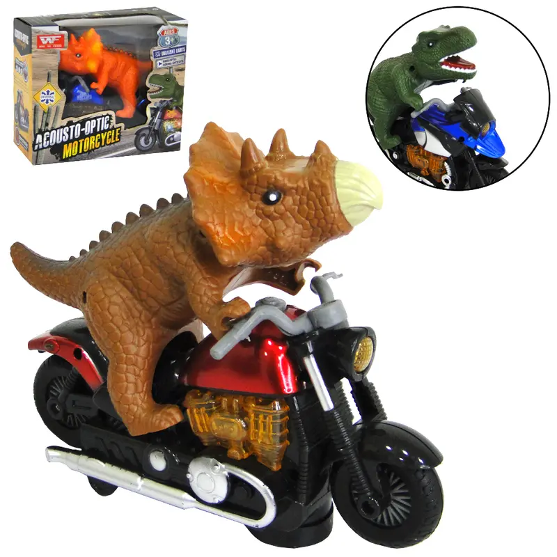 MOTO BATE E VOLTA COM DINOSSAURO MOTORCYCLE COM SOM E LUZ A PILHA