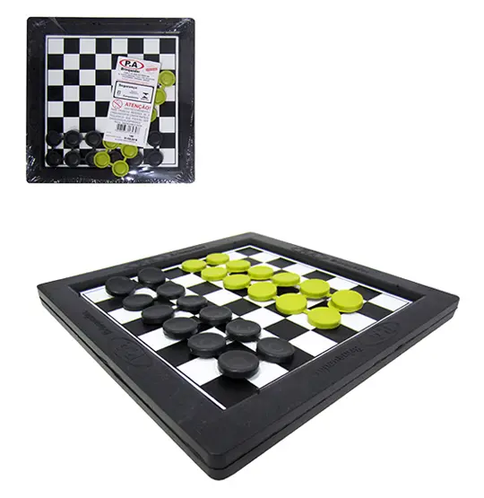 JOGO DE DAMA E TRILHA DE MADEIRA / PLASTICO 24X24CM