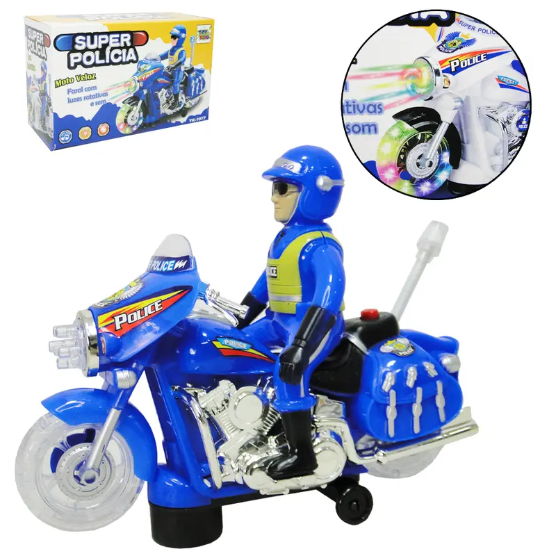 MOTO BATE E VOLTA COM BONECO SUPER POLICIA COM SOM E LUZ A PILHA NA CAIXA