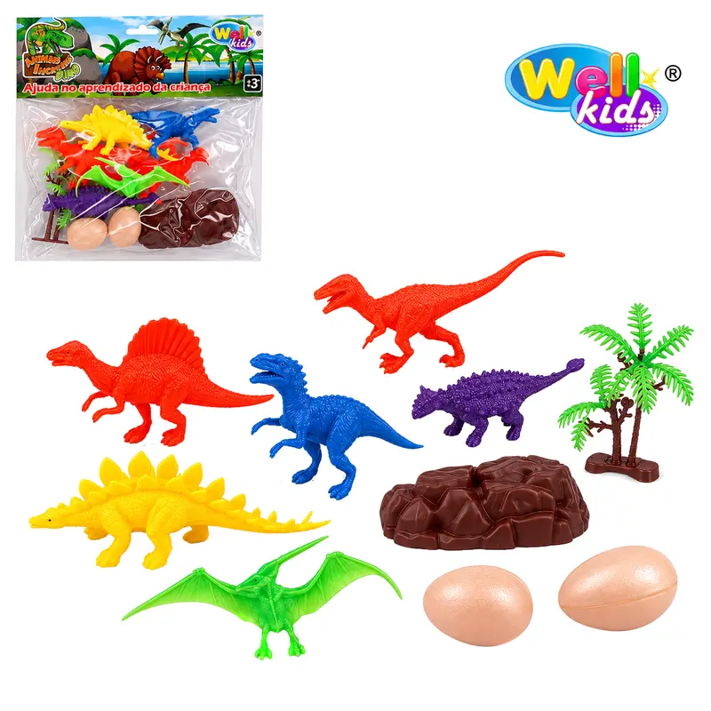 KIT ANIMAL DINOSSAURO DE PVC ANIMAIS INCRIVEIS DINO COM ACESSORIOS 10 PECAS WELLKIDS