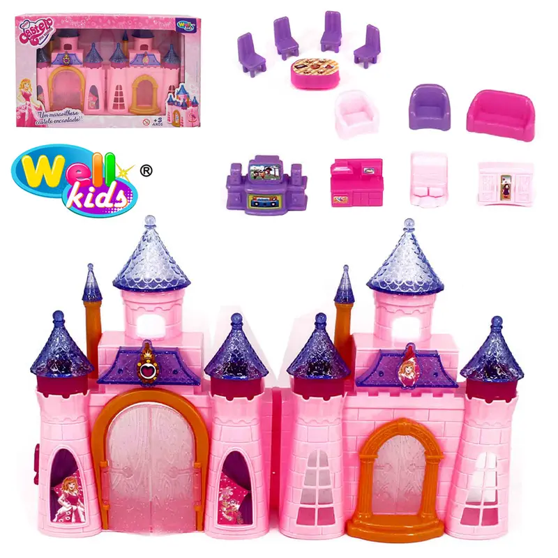 CASA / CASINHA CASTELO DOS SONHOS COM MOVEIS E ACESSORIOS + SOM E LUZ A BATERIA 16 PECAS WELLKIDS