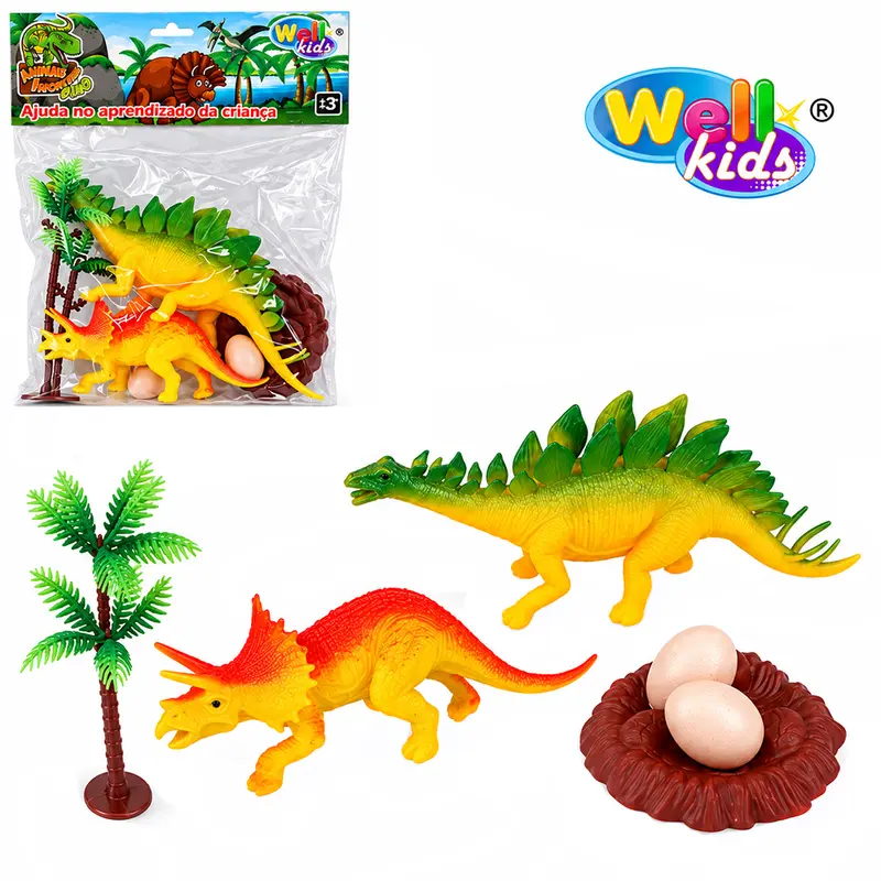 KIT ANIMAL DINOSSAURO DE PVC ANIMAIS INCRIVEIS DINO COM SOM + ACESSORIOS 6 PECAS WELLKIDS