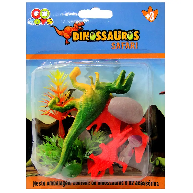 KIT ANIMAL DINOSSAURO DE PLASTICO COM ACESSORIOS 8 PECAS
