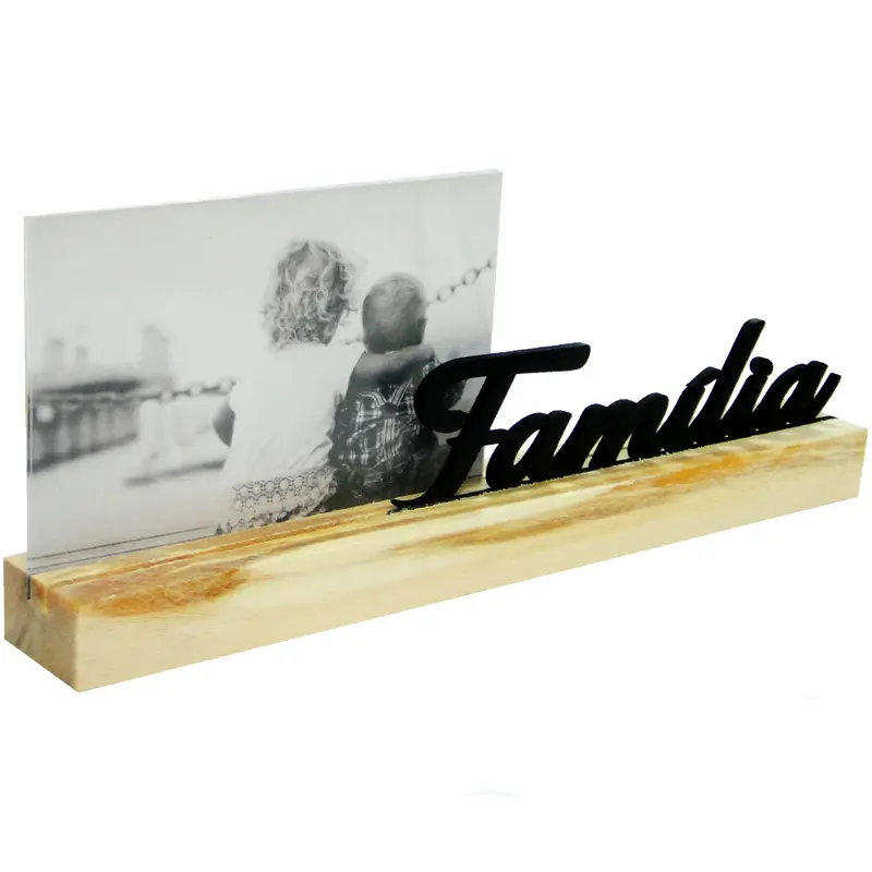 PORTA RETRATO 10X15 COM BASE DE MADEIRA MDF FAMILIA 30X11,5X4CM