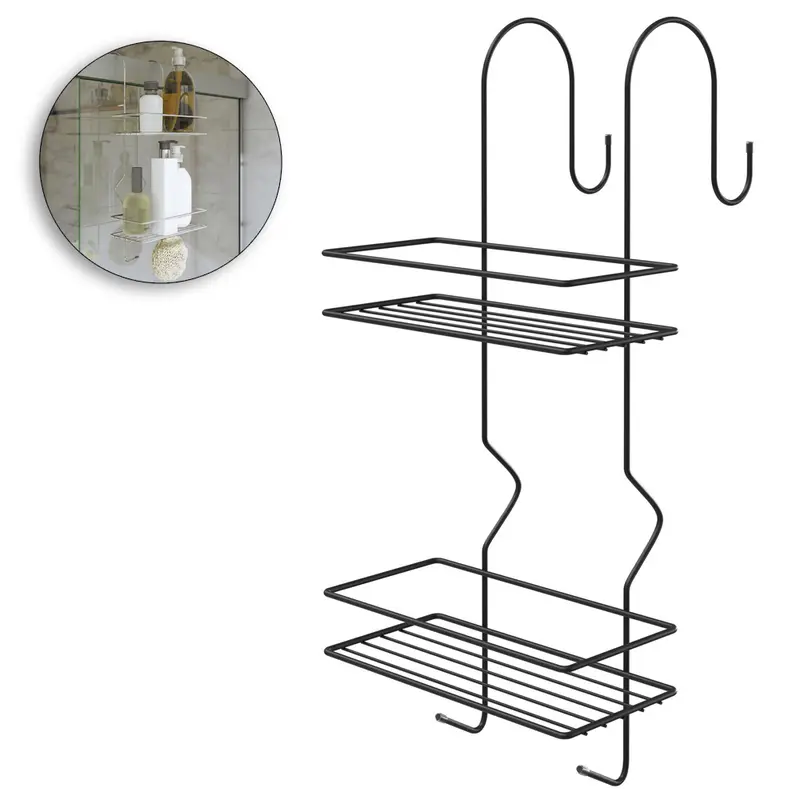 SUPORTE ARAMADO DUPLO PARA BOX COM 2 GANCHOS BLACK 44X24X22,5CM