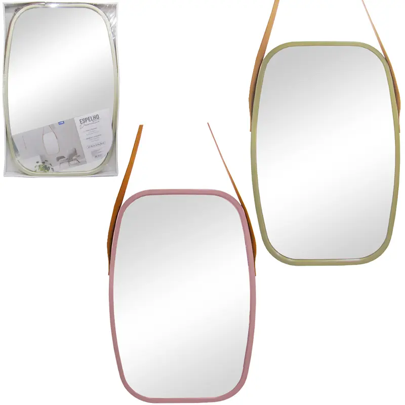 ESPELHO DE PENDURAR EMOLDURADO OVAL DECORATIVO METALIZADO + ALCA 64,8X42,8CM