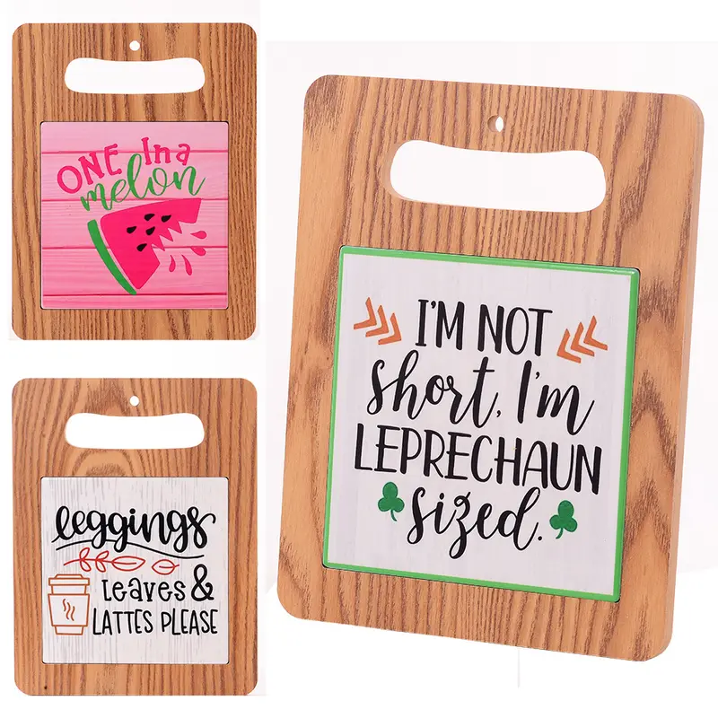 ENFEITE / TABUA DE CORTE DE MADEIRA MDF / PORCELANA FRASES 25X20CM