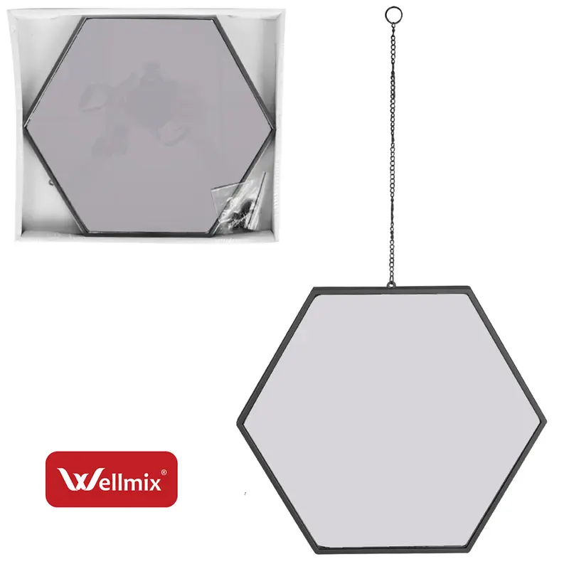 ESPELHO DE PENDURAR EMOLDURADO HEXAGONAL DECORATIVO + ALCA CORRENTE RUBI BLACK 31X27CM
