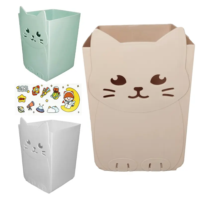CESTO ORGANIZADOR PORTA TRECO DE PLASTICO RETANGULAR GATINHO COM ADESIVO 15,8X11,3X10,5CM