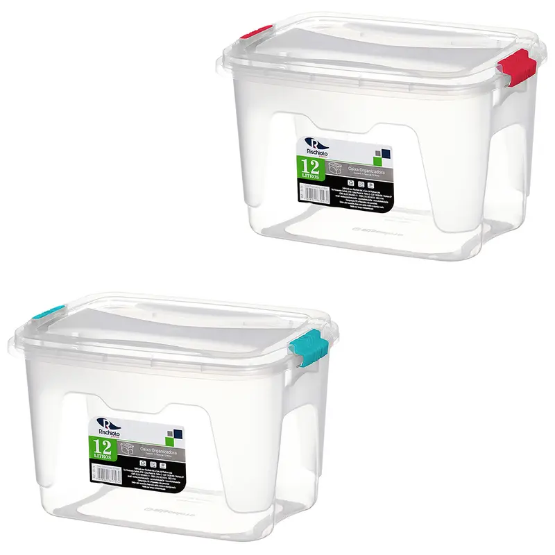 CAIXA ORGANIZADOR CONTAINER DE PLASTICO RETANGULAR COM TRAVA COLORS 12L 36X25X23CM
