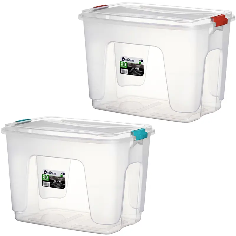 CAIXA ORGANIZADOR CONTAINER DE PLASTICO RETANGULAR COM TRAVA COLORS 80L 65X45X45CM