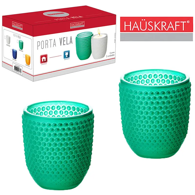 PORTA VELA / CASTICAL DE CRISTAL REDONDO VERDE HAUSKRAFT 2 PECAS 7,5X7CM DE Ø