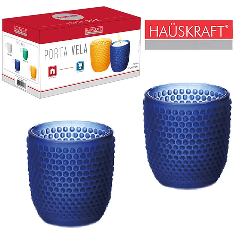 PORTA VELA / CASTICAL DE CRISTAL REDONDO AZUL HAUSKRAFT 2 PECAS 7,5X7CM DE Ø