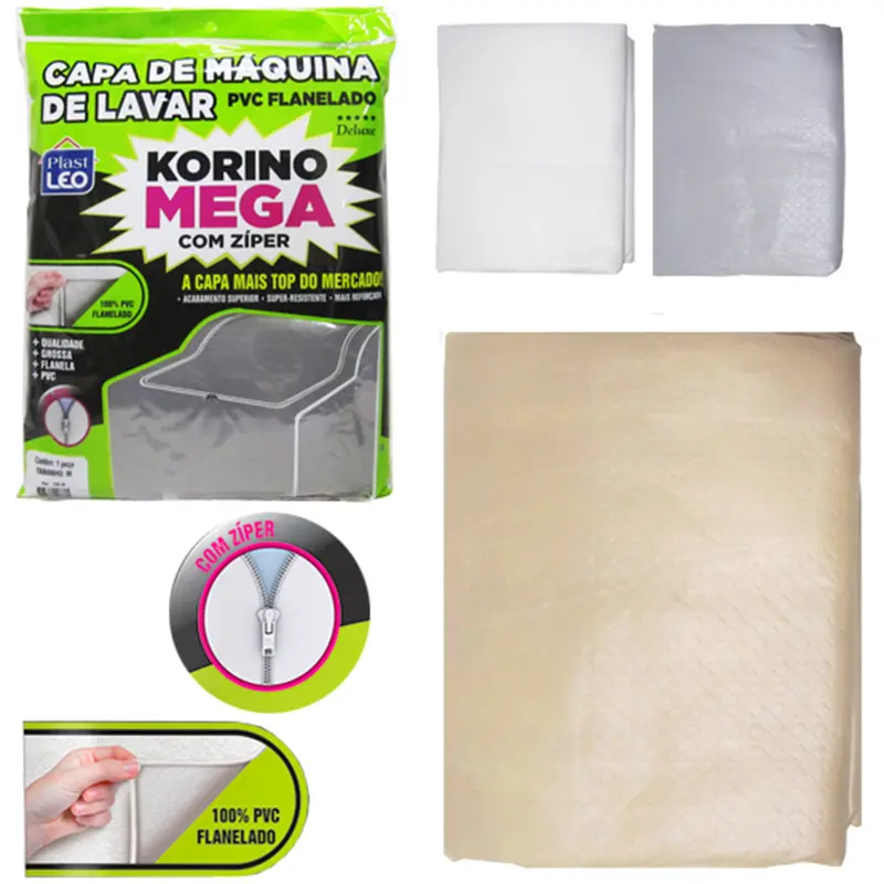 CAPA DE PVC FLANELADO PARA MAQUINA DE LAVAR KORINO MEGA DELUXE COM ZIPER GG 105X74X67CM