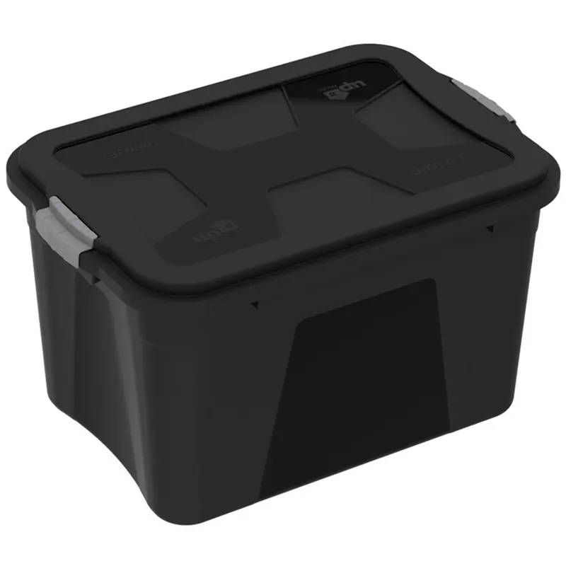 CAIXA ORGANIZADOR CONTAINER DE PLASTICO PRETO COM TAMPA + ALCA 56L 58X40X34CM
