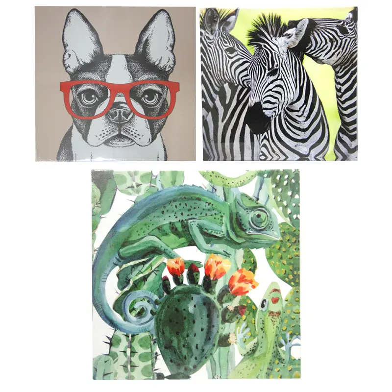 QUADRO DECORATIVO 30X30CM TELA CANVAS ANIMAIS COM MOLDURA DE MADEIRA MDF