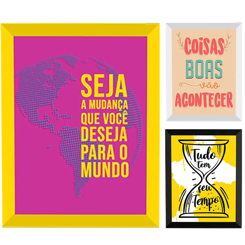 QUADRO DECORATIVO 20X25CM COM MOLDURA DE PLASTICO FRASES COLORS