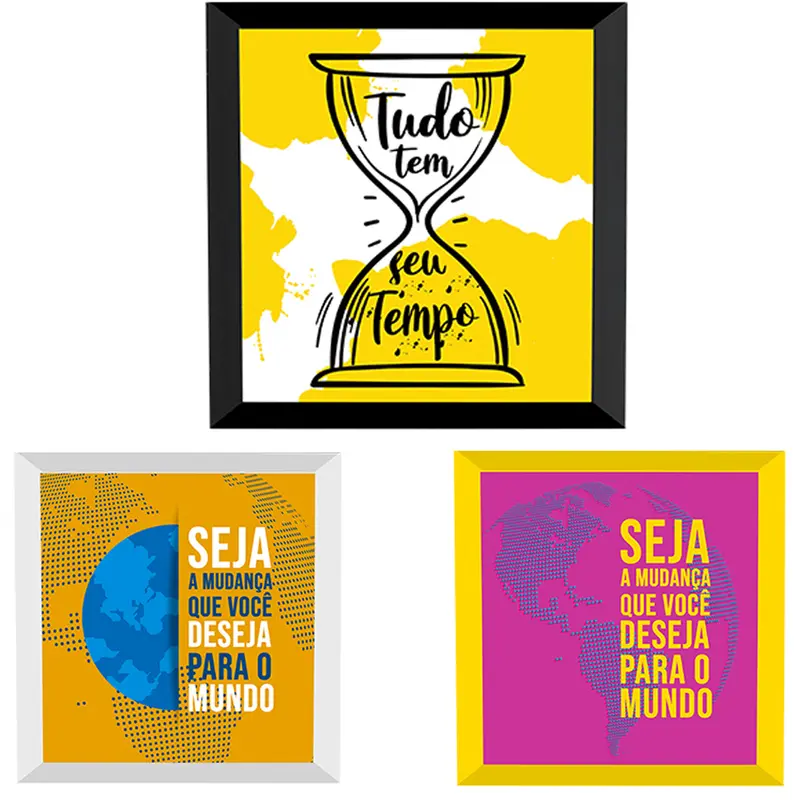 QUADRO DECORATIVO 25X25CM COM MOLDURA DE PLASTICO FRASES COLORS