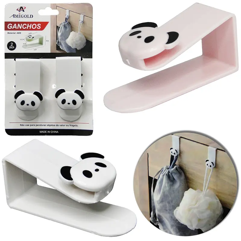CABIDE GANCHO DE PLASTICO PANDA PARA PORTA COM 2 PECAS 7,5X4X3CM