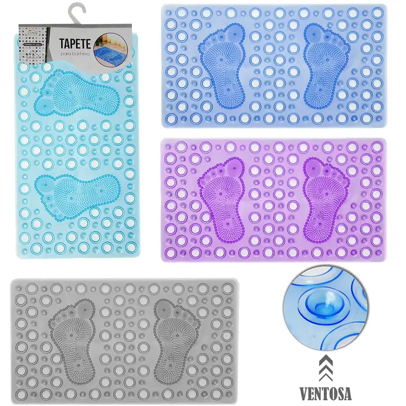 TAPETE DE PISO DE PVC RETANGULAR PARA BANHEIRO PE COM VENTOSA COLORS 63,5X33CM