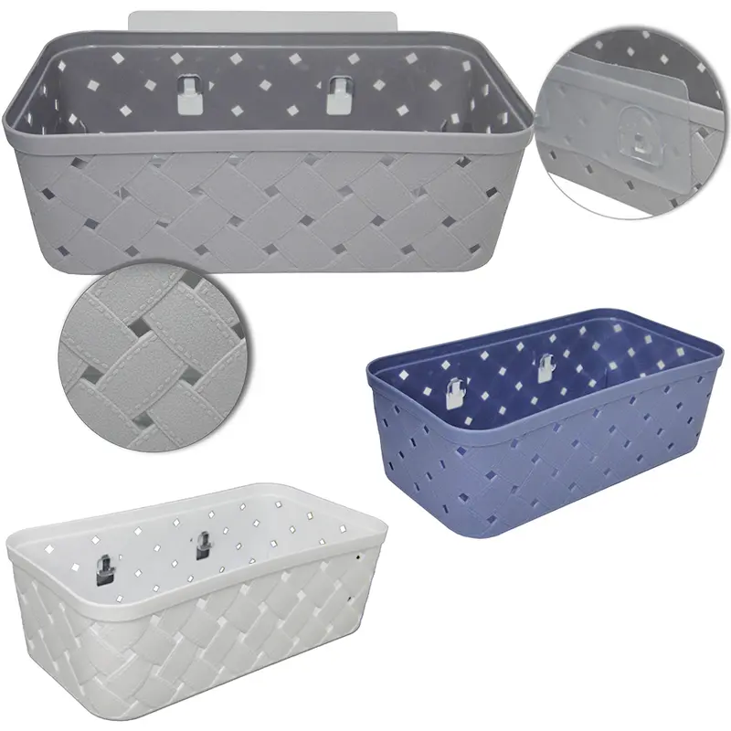 ORGANIZADOR DE PLASTICO RETANGULAR DE PAREDE MULTIUSO AUTOADESIVO 22X12X7,5CM