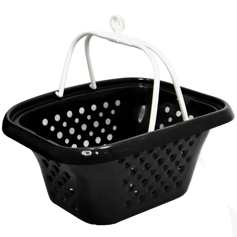 CESTA DE PLASTICO PARA PRENDEDOR RETANGULAR COM ALCA PRETO 24X18,8X11CM