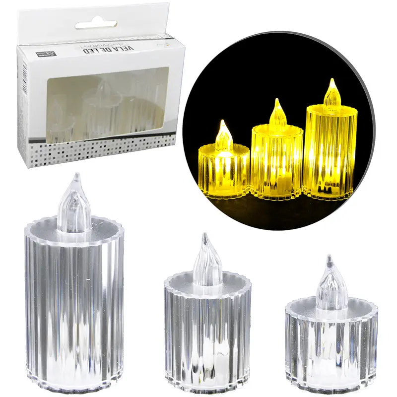 VELA DECORATIVA ELETRONICA DE LED A BATERIA COM 3 PECAS 8/6/4,5CM