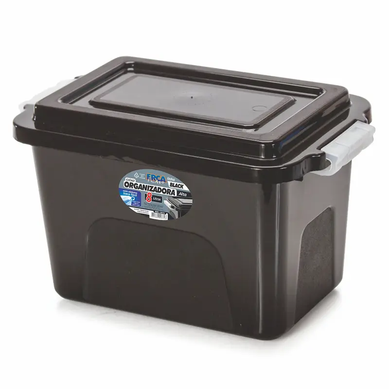 CAIXA ORGANIZADOR CONTAINER DE PLASTICO ALTA BLACK COM TAMPA + TRAVA E ALCA 8L