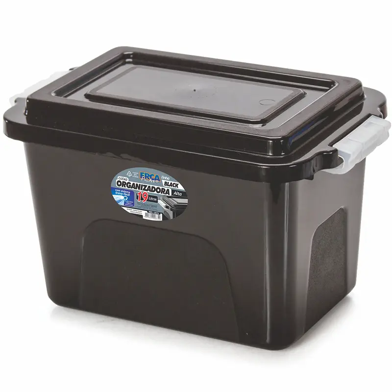 CAIXA ORGANIZADOR CONTAINER DE PLASTICO ALTA BLACK COM TAMPA + TRAVA E ALCA 19L
