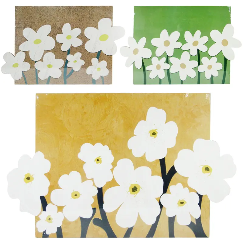 ENFEITE PLACA DE MADEIRA FLORES 47,3X30CM
