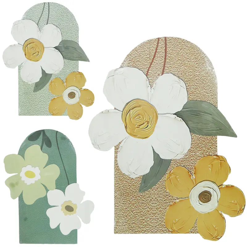 ENFEITE PLACA DE MADEIRA FLORES 37,8X29,8CM