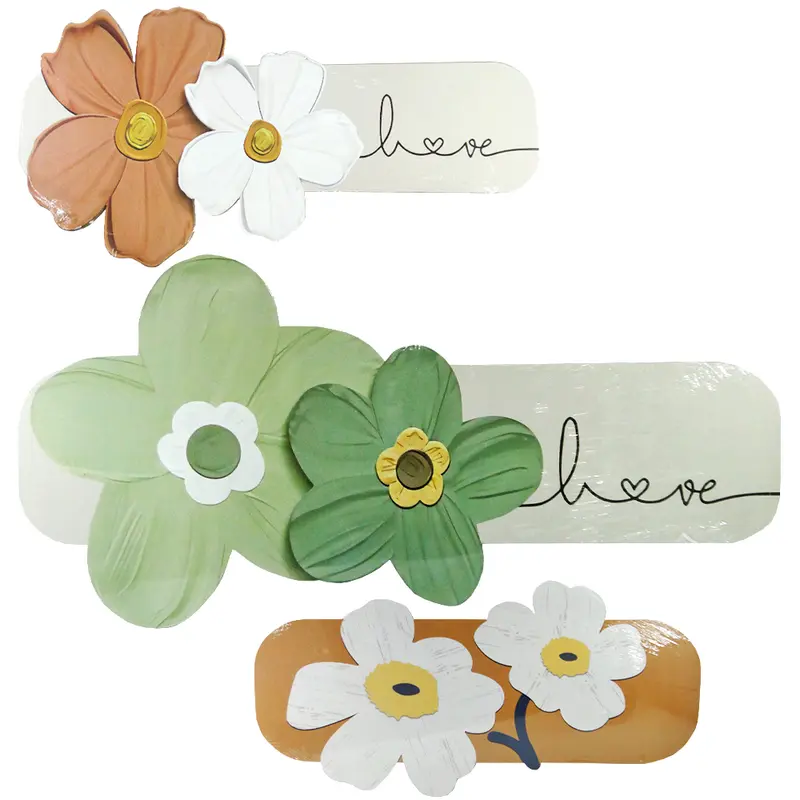 ENFEITE PLACA DE MADEIRA FLORES 60X29,7CM