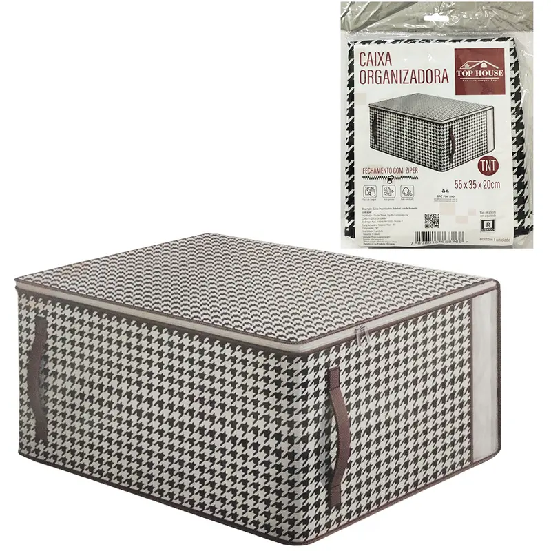 CAIXA ORGANIZADOR DE PVC / TNT DOBRAVEL MULTIUSO COM ZIPER + ALCA 55X35X20CM