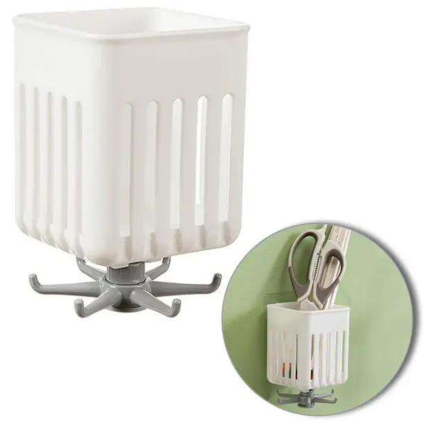 PORTA OBJETO DE PLASTICO COM 6 GANCHOS GIRATORIO + AUTOADESIVO 13X9X8,3CM