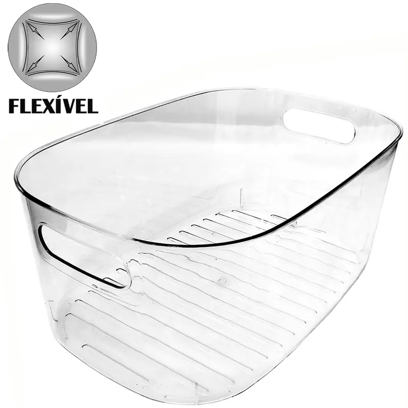 CESTO ORGANIZADOR DE PLASTICO PET FLEXIVEL OVAL MULTIUSO COM ALCA 37X24,5X15CM