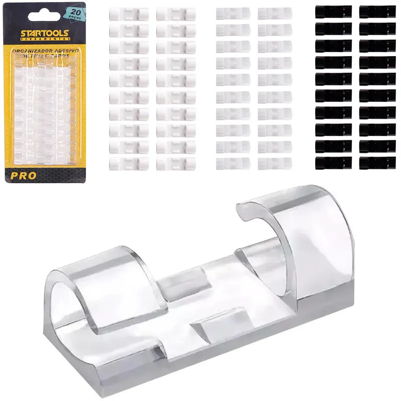 ORGANIZADOR DE FIOS / CABOS DE ACRILICO AUTOADESIVO PRO COM 20 PECAS 3X1,1CM