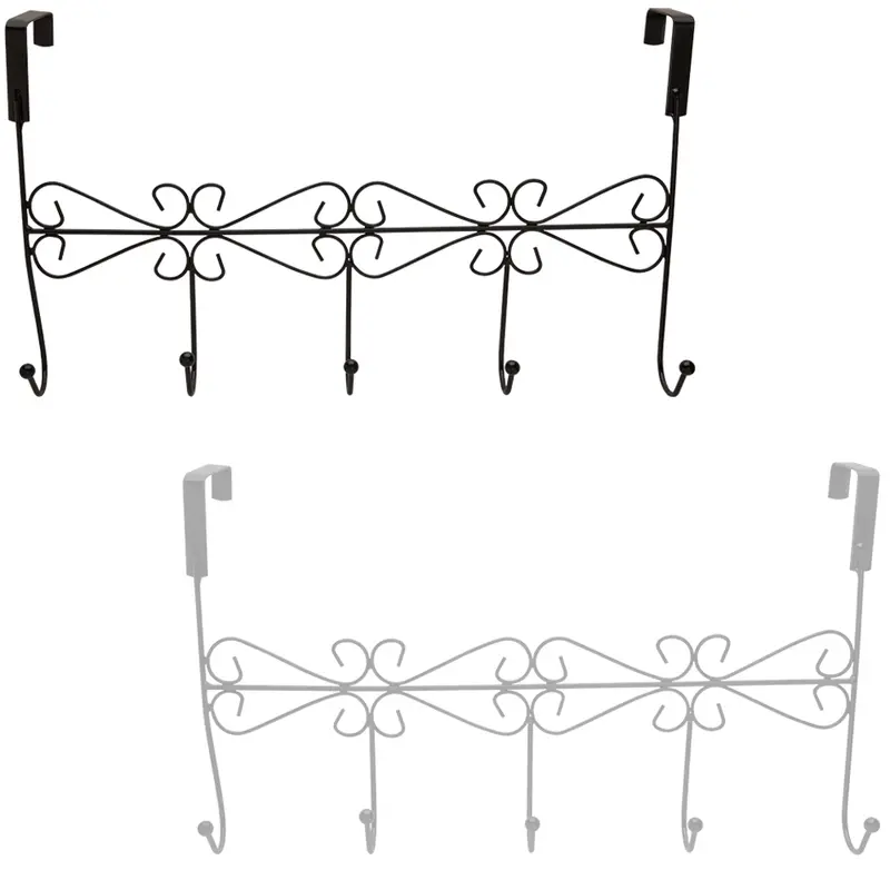 CABIDE GANCHO ARAMADO ARABESCO PARA PORTA COM 5 GANCHOS BLACK / WHITE 37X21CM