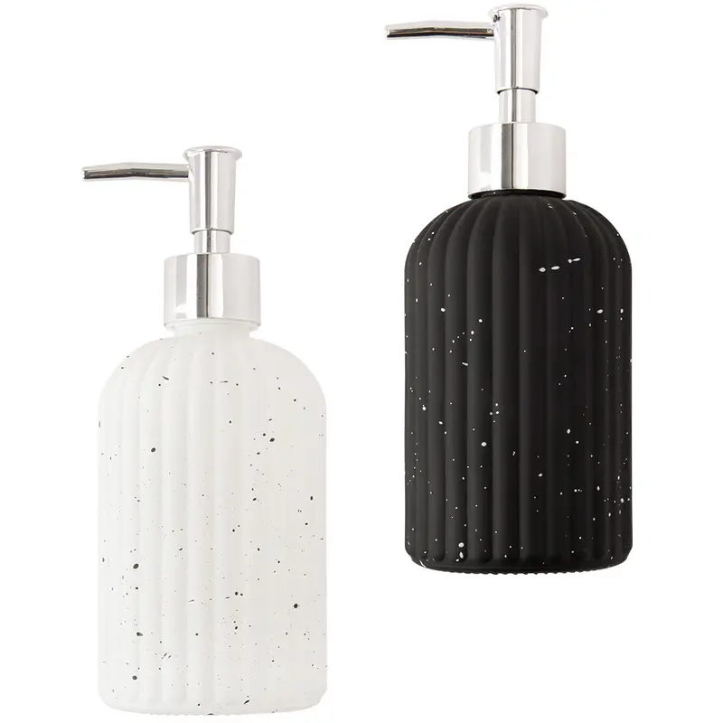 PORTA SABONETE LIQUIDO DE VIDRO REDONDO PRETO/BRANCO 400ML