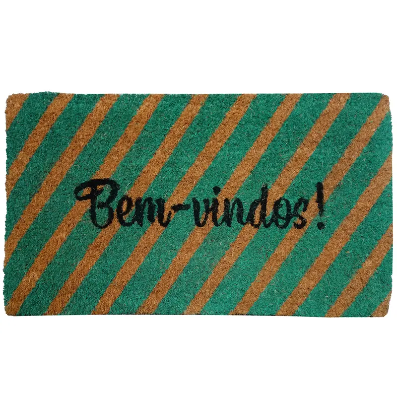 TAPETE CAPACHO DE PISO DE FIBRA RETANGULAR EMBORRACHADO LISTRAS BEM VINDO 60X33CM