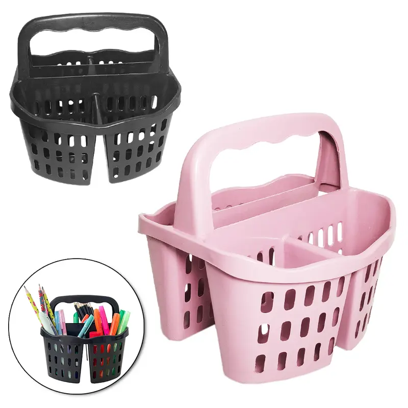 CESTO ORGANIZADOR DE PLASTICO VAZADO COM 4 DIVISORIAS + ALCA 17,5X17X16,5CM